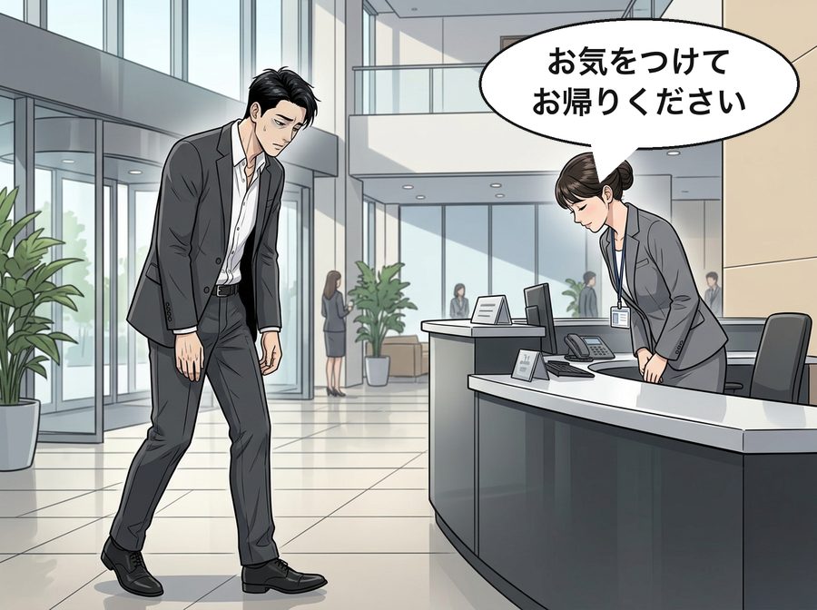 受付「お気をつけてお帰りください」