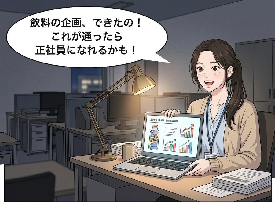 水野遥「飲料の企画、できたの！これが通ったら正社員になれるかも！」